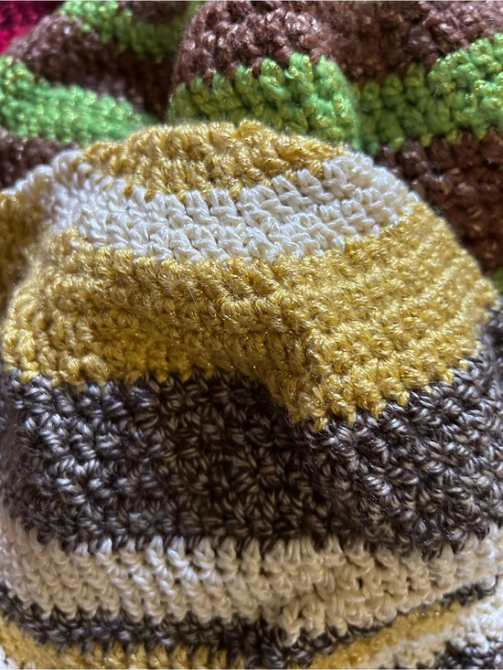 Handmade Striped Crochet Hat in Yellow, Brown, Cream. Unisex set of 5 main image 5